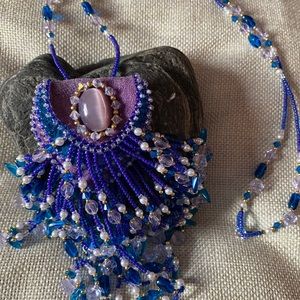 Vintage leather native made necklace pouch purple